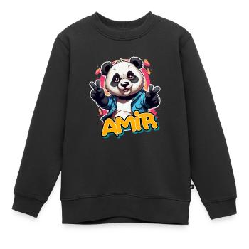 AMIR - Beau nom de garçon avec Cool Panda - Sweat Premium enfant bio - noir - Devant - AI Model Kid Female (0cm)