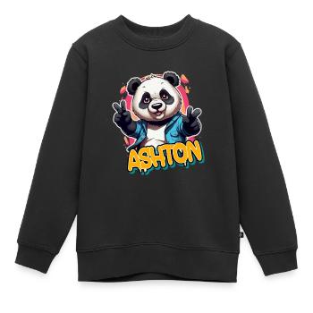 ASHTON - Schöner Jungen Name mit coolem Panda - Kinder Premium Organic Sweatshirt - Schwarz - Vorne - AI Model Kid Female (0cm)