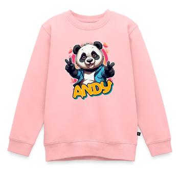 ANDY - Beau nom de garçon avec Cool Panda - Sweat Premium enfant bio - rose - Devant - AI Model Kid Female (0cm)