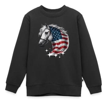 Amerika Unabhängigkeitstag Pferd Stars and Stripes - Kinder Premium Organic Sweatshirt - Schwarz - Vorne - AI Model Kid Female (0cm)