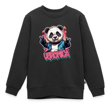VERONICA - Beau nom de fille avec panda cool - Sweat Premium enfant bio - noir - Devant - AI Model Kid Female (0cm)