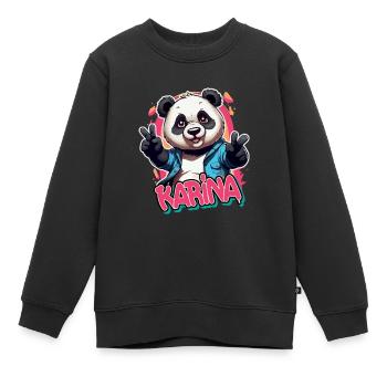 KARINA - Schöner Mädchen Name mit coolem Panda - Kinder Premium Organic Sweatshirt - Schwarz - Vorne - AI Model Kid Female (0cm)