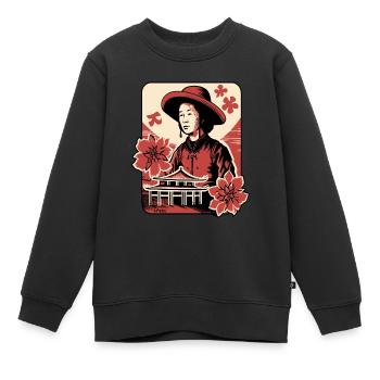 Fleurs asiatiques : Portrait d’un paysan asiatique - Sweat Premium enfant bio - noir - Devant - AI Model Kid Female (0cm)