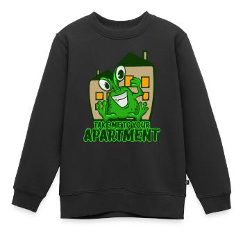 Bring mich in deine Wohnung T-Shirt Space Grünes Wortspiel - Kinder Premium Organic Sweatshirt - Schwarz - Vorne - AI Model Kid Female (0cm)