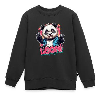 LEONI - Beau nom de fille avec panda cool - Sweat Premium enfant bio - noir - Devant - AI Model Kid Female (0cm)