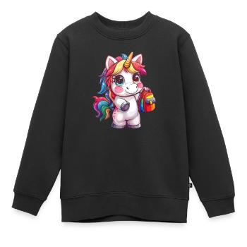 Einhorn Schulranzen Kawaii Japanisch - Kinder Premium Organic Sweatshirt - Schwarz - Vorne - AI Model Kid Female (0cm)