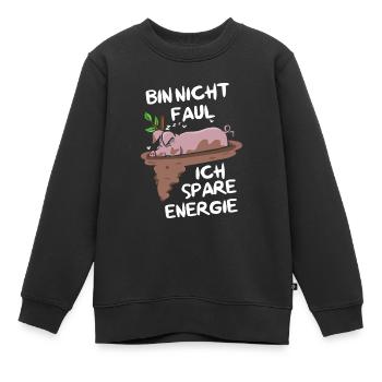 Je ne suis pas paresseux, j’économise de l’énergie, cochon ventru - Sweat Premium enfant bio - noir - Devant - AI Model Kid Female (0cm)