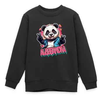 ALESSANDRA - Schöner Mädchen Name mit coolem Panda - Kinder Premium Organic Sweatshirt - Schwarz - Vorne - AI Model Kid Female (0cm)