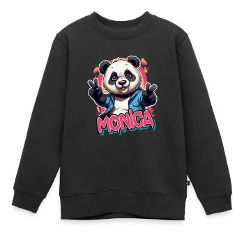 MONICA - Beau nom de fille avec panda cool - Sweat Premium enfant bio - noir - Devant - AI Model Kid Female (0cm)