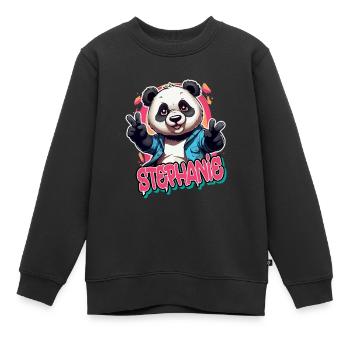 STEPHANIE - Beautiful girl name with cool panda - Kids Premium Organic Sweatshirt - black - Front - AI Model Kid Female (0cm)