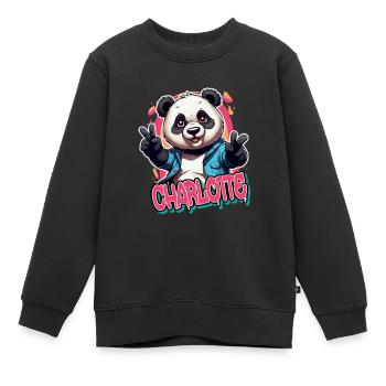 CHARLOTTE - Beau prénom de fille avec panda cool - Sweat Premium enfant bio - noir - Devant - AI Model Kid Female (0cm)