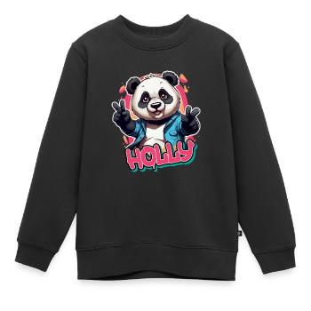 HOLLY - Schöner Mädchen Name mit coolem Panda - Kinder Premium Organic Sweatshirt - Schwarz - Vorne - AI Model Kid Female (0cm)