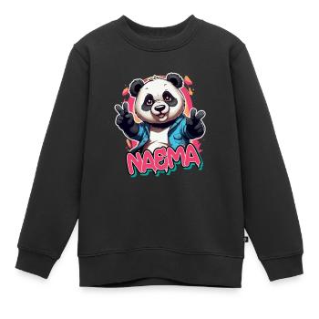 NAEMA - Magnifique prénom de fille avec un panda cool - Sweat Premium enfant bio - noir - Devant - AI Model Kid Female (0cm)