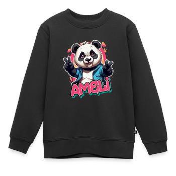 AMELI - Magnifique prénom de fille avec un panda cool - Sweat Premium enfant bio - noir - Devant - AI Model Kid Female (0cm)