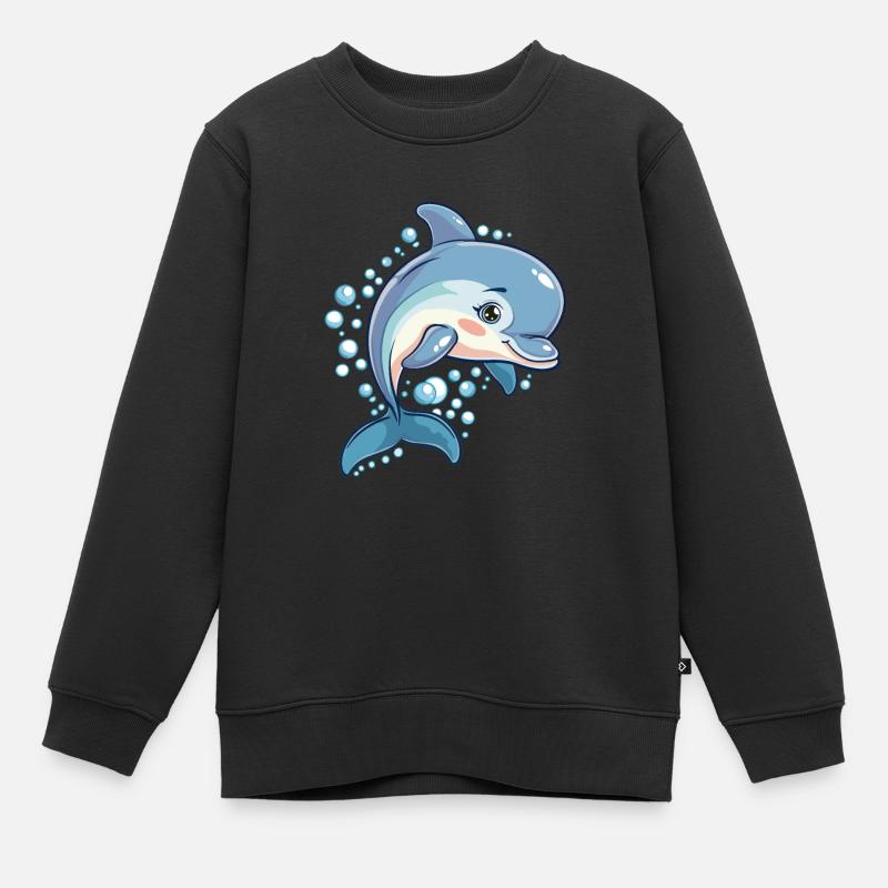 Delfin Kawaii - Kinder Premium Organic Sweatshirt - Schwarz