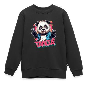 TANJA - Beau nom de fille avec Cool Panda - Sweat Premium enfant bio - noir - Devant - AI Model Kid Female (0cm)