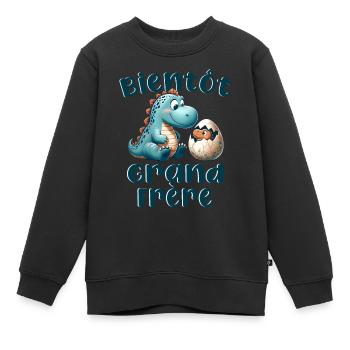 Bientôt Grand Frère Dinosaure - Annonce Grossesse - Sweat Premium enfant bio - noir - Devant - AI Model Kid Female (0cm)