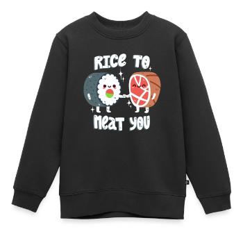 Sushi und Fleisch Wortwitz - Kinder Premium Organic Sweatshirt - Schwarz - Vorne - AI Model Kid Female (0cm)