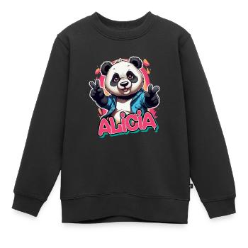 ALICIA - Beau nom de fille avec Cool Panda - Sweat Premium enfant bio - noir - Devant - AI Model Kid Female (0cm)
