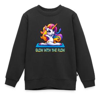Glow With The Flow Unicorn Yoga - Kinder Premium Organic Sweatshirt - Schwarz - Vorne - AI Model Kid Female (0cm)