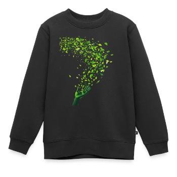 Tourbillon de feuilles vertes et motif à la main - Sweat Premium enfant bio - noir - Devant - AI Model Kid Female (0cm)