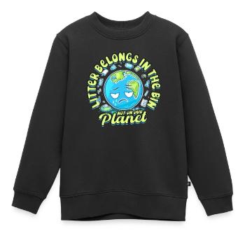 Umweltschutz Litter Belongs In The Bin - Kinder Premium Organic Sweatshirt - Schwarz - Vorne - AI Model Kid Female (0cm)
