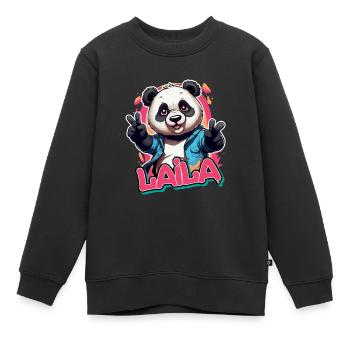 LAILA - Beau nom de fille avec Cool Panda - Sweat Premium enfant bio - noir - Devant - AI Model Kid Female (0cm)
