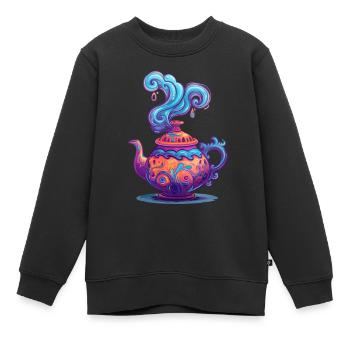 Théière mystique avec des tourbillons enchanteurs - Sweat Premium enfant bio - noir - Devant - AI Model Kid Female (0cm)