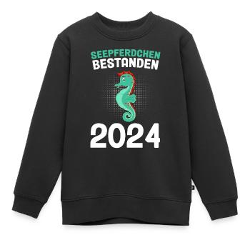 Seepferdchen bestanden 2024 Schwimmprüfung - Kinder Premium Organic Sweatshirt - Schwarz - Vorne - AI Model Kid Female (0cm)
