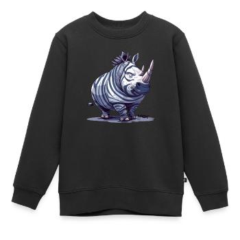 funny rhinoceros disguised as a fat zebra - Kids Premium Organic Sweatshirt - black - Front - AI Model Kid Female (0cm)