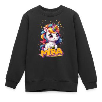 MIRA - Beau nom de fille avec une licorne mignonne - Sweat Premium enfant bio - noir - Devant - AI Model Kid Female (0cm)