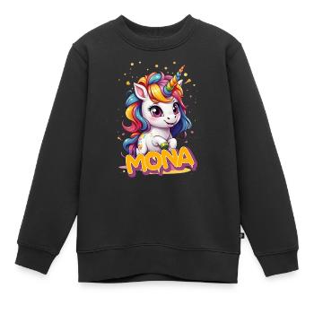 MONA - Schöner Mädchen Name mit süßem Einhorn - Kinder Premium Organic Sweatshirt - Schwarz - Vorne - AI Model Kid Female (0cm)