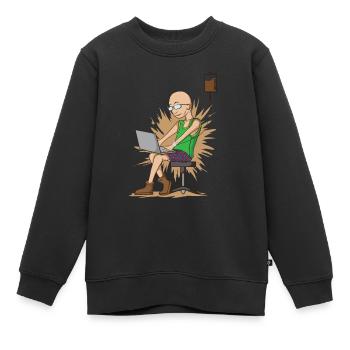 Coffee drinking nerd while chopping hangs on coffee - Kids Premium Organic Sweatshirt - black - Front - AI Model Kid Female (0cm)