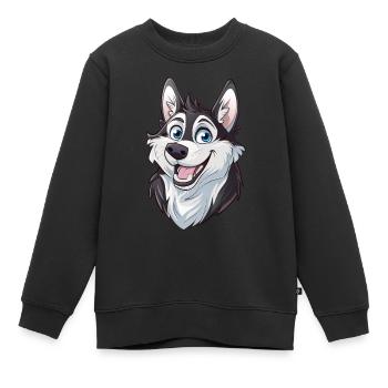 Husky de Sibérie | Illustration de dessin animé - Sweat Premium enfant bio - noir - Devant - AI Model Kid Female (0cm)