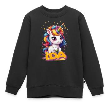 IDA - Schöner Mädchen Name mit süßem Einhorn - Kinder Premium Organic Sweatshirt - Schwarz - Vorne - AI Model Kid Female (0cm)