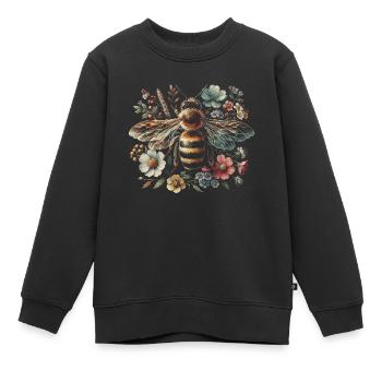 Abeille Cottagecore sur les fleurs - Sweat Premium enfant bio - noir - Devant - AI Model Kid Female (0cm)
