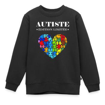 sensibilisation a l'autisme autiste - Sweat Premium enfant bio - noir - Devant - AI Model Kid Female (0cm)