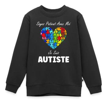 sensibilisation a l'autisme autiste - Sweat Premium enfant bio - noir - Devant - AI Model Kid Female (0cm)