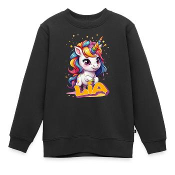 LIA - Beautiful girl name with cute unicorn - Kids Premium Organic Sweatshirt - black - Front - AI Model Kid Female (0cm)