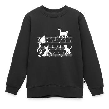 Katzen Spielen Mit Musiknotizkatze - Kinder Premium Organic Sweatshirt - Schwarz - Vorne - AI Model Kid Female (0cm)