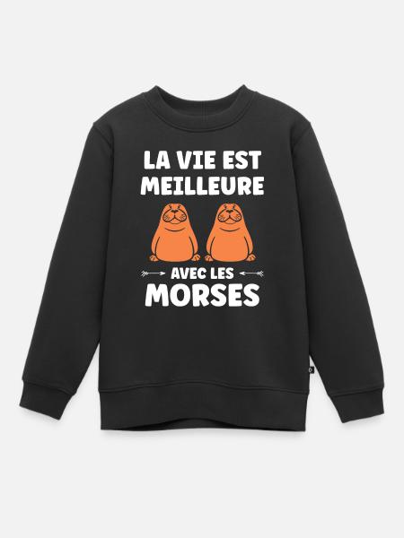 Animal humour Morse - Sweat Premium enfant bio - noir