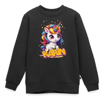 KARIN - Beautiful girl name with cute unicorn - Kids Premium Organic Sweatshirt - black - Front - AI Model Kid Female (0cm)