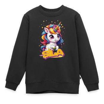 SILA - Beau prénom de fille avec une jolie licorne - Sweat Premium enfant bio - noir - Devant - AI Model Kid Female (0cm)
