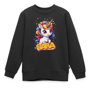 SARA - Schöner Mädchen Name mit süßem Einhorn - Kinder Premium Organic Sweatshirt - Schwarz - Vorne - AI Model Kid Female (0cm)