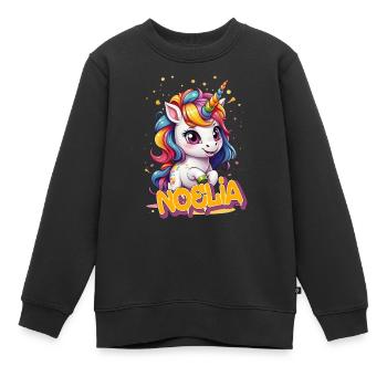 NOELIA - Schöner Mädchen Name mit süßem Einhorn - Kinder Premium Organic Sweatshirt - Schwarz - Vorne - AI Model Kid Female (0cm)