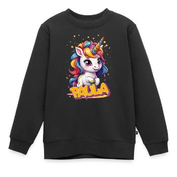 PAULA - Schöner Mädchen Name mit süßem Einhorn - Kinder Premium Organic Sweatshirt - Schwarz - Vorne - AI Model Kid Female (0cm)