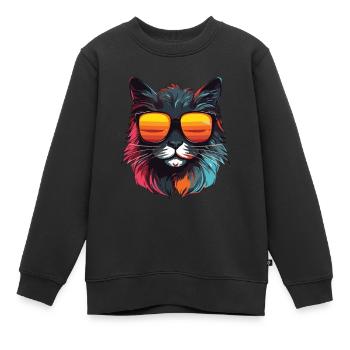 Tête de chat Cool - Sweat Premium enfant bio - noir - Devant - AI Model Kid Female (0cm)