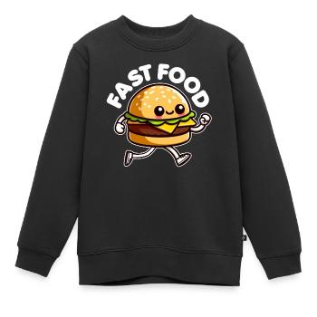 Restauration rapide Mignon Burger Courir Drôle Malbouffe - Sweat Premium enfant bio - noir - Devant - AI Model Kid Female (0cm)