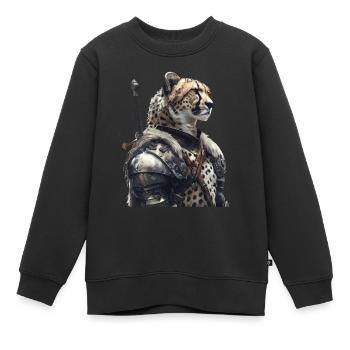 Chevalier guépard Moyen Âge - Sweat Premium enfant bio - noir - Devant - AI Model Kid Female (0cm)