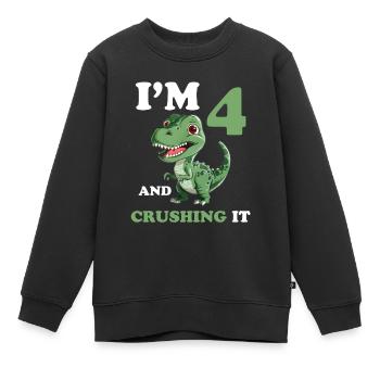 4ème Anniversaire 4 Ans Garçon Dino, Dinosaure - Sweat Premium enfant bio - noir - Devant - AI Model Kid Female (0cm)